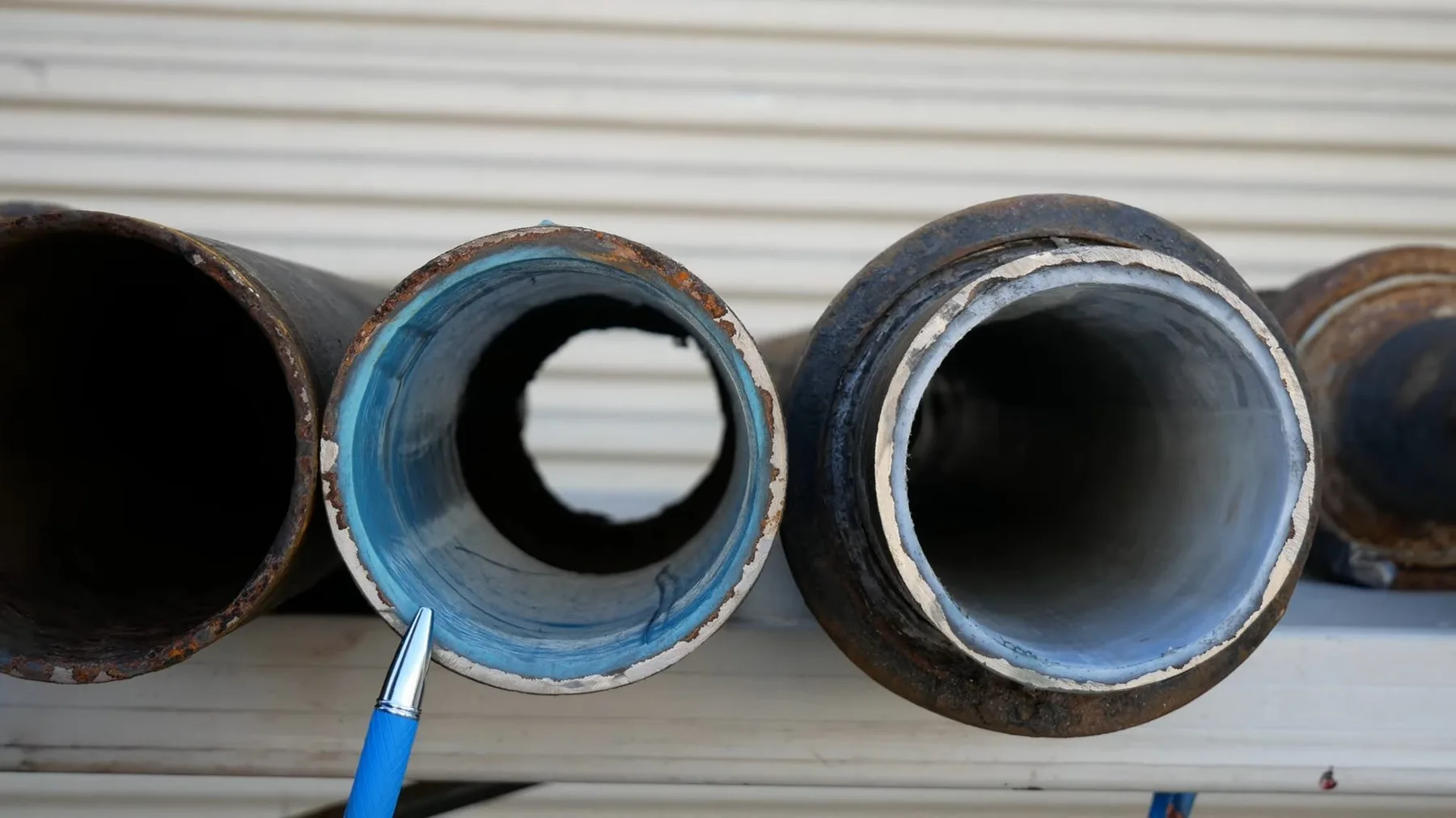 Lined sewer pipe sample cross sections, for a Rockwall home